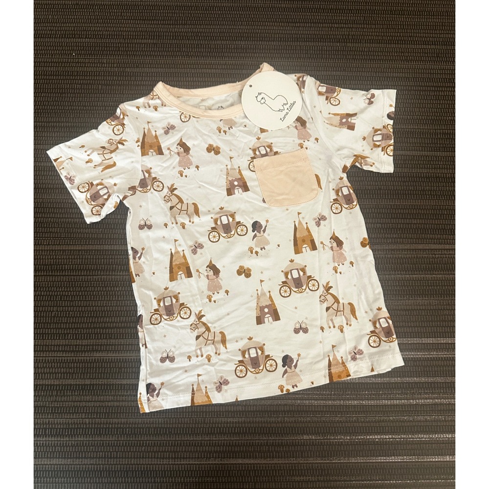 Lama Littles Bamboo Viscose Princess Castle T-Shirt Neutral 3T NWT